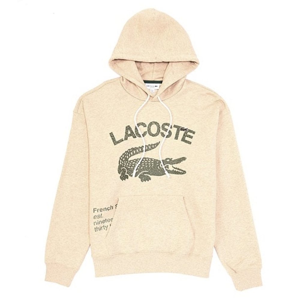 Lacoste Men's Sweatshirt Loose-Fit Oversized Logo Hooded Soft Fleece Beige M NWT